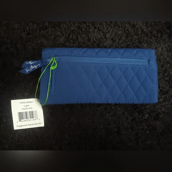 Vera Bradley Quilted Blue Trifold Wallet (Lapis). - Picture 6 of 8